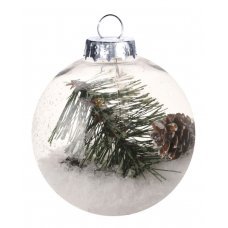 Χριστουγεννιάτικη Μπάλα, Διάφανη, με Πεύκο (8cm)